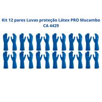 Kit 12 Luvas Proteção Látex Azul PRO S 137 Mucambo Limpeza Serviços Gerais Multiuso CA 4429 Kit 12 Luvas Proteção Látex Azul PRO S 137 Mucambo Limpeza Serviços Gerais Multiuso CA 4429
