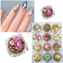 Kit 12 Madre Peróla Com Fio De Ouro Decoração Unhas Acrigel