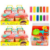 Kit 12 Maletas de Brinquedo com 12 Massinhas + Acessórios de Modelar Infantil Educativo