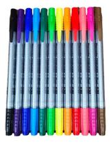 Kit 12 Marcador Canetinha Ponta Dupla Fineliner Brush 2 Em 1 Kit 12 Marcador Canetinha Ponta Dupla Fineliner Brush 2 Em 1