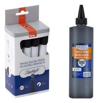 Kit 12 Marcadores Para Quadro Branco + Tinta 500 Ml Preto Preto Kit 12 Marcadores Para Quadro Branco + Tinta 500 Ml Preto Preto