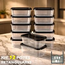 Kit 12 Marmitas 500ml Transparentes Plástico Resistente Freezer Microondas