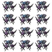 Kit 12 Mesas de Madeira Dobrável Preto 70x70 com 4 Cadeiras Dobráveis Roxo Kit 12 Mesas de Madeira Dobrável Preto 70x70 com 4 Cadeiras Dobráveis Roxo