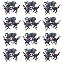 Kit 12 Mesas De Madeira Dobrável Preto 70x70 Com 4 Cadeiras Dobráveis Roxo - Roxo Kit 12 Mesas De Madeira Dobrável Preto 70x70 Com 4 Cadeiras Dobráveis Roxo - Roxo