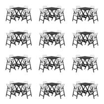 Kit 12 Mesas Dobráveis Elegance 4 Lugares MDF com Cadeiras Preta 70x70 Mega Madeira