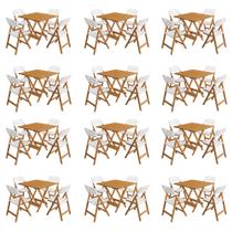 Kit 12 Mesas Dobráveis Elegance 70x70 8 Ripas 4 Cadeiras Natural Assento Polipropileno - Branco Kit 12 Mesas Dobráveis Elegance 70x70 8 Ripas 4 Cadeiras Natural Assento Polipropileno - Branco