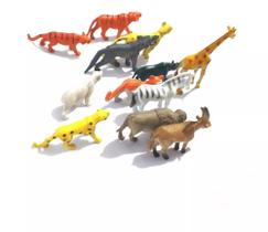 Kit 12 Mini Animais da Selva de Plástico Colorido para Crianças Brinquedo Safari