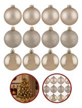 Kit 12 Mini Bolas Bolinha Árvore Natal Decoração Enfeite 4cm Champagne Sortido