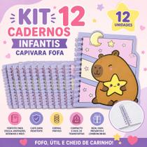 Kit 12 Mini Caderno Infantis Capivara Fofa Espiral Capa Dura 60 Folhas