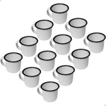 Kit 12 Mini Canecas Esmaltada Rustica Fazenda 5cm Retro 80ml Branco Caneca