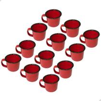 Kit 12 Mini Canecas Esmaltada Rustica Fazenda 5cm Retro 80ml Vermelho Caneca