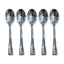 Kit 12 Mini Colher Descartável De Luxo Plástico 9.8cm Prata