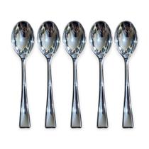 Kit 12 Mini Colher Descartável Prata Plástico Luxo 9,8cm Kit 12 Mini Colher Descartável Prata Plástico Luxo 9,8cm