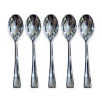 Kit 12 Mini Colher Prata Plástico Descartável 9.8cm Festa