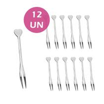 Kit 12 mini garfos de luxe inox coração petiscos aperitivos