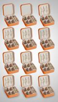 Kit 12 Mini Porta Joias Viagem Compacto Quadrado Laranja Kit 12 Mini Porta Joias Viagem Compacto Quadrado Laranja