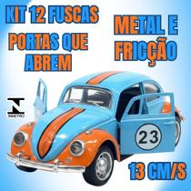 Kit 12 Miniaturas Fusca 23 Metal 13cm Portas Abertas Fricção Colecionável