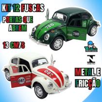 Kit 12 Miniaturas Fusca 780 Metal 13cm Fricção Portas Abertas Colecionável