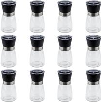 Kit 12 Moedores de Sal e Pimenta Lyor 170ml Vidro Moinho de Cerâmica e Tampa Plástica Preta Kit 12 Moedores de Sal e Pimenta Lyor 170ml Vidro Moinho de Cerâmica e Tampa Plástica Preta