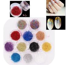 Kit 12 Nail Art Fio Seda Ouro Prata Linha Linha Unha Oferta