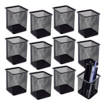 Kit 12 Organizador Porta Caneta Escritório Preto Metal Aramado