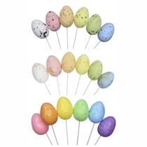 Kit 12 Ovos de Páscoa Enfeite Decorativo Colorido com Haste Kit 12 Ovos de Páscoa Enfeite Decorativo Colorido com Haste