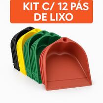 Kit 12 Pá de Lixo Plástica Reforçada Encaixe Cabo Rosca Padrão Cores Sortidas Limpeza