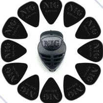 Kit 12 Palhetas Violão Cavaquinho Nig 0,70+Porta Palhetas