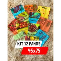 Kit 12 Pano de Prato Colorido Estampado Cobre Tudo Grande 67x87cm com Bainha Reforçada Cozinha Copa