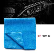 Kit 12 Pano microfibra automotiva flanela anti-risco toalha Azul