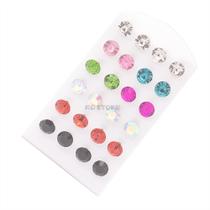 Kit 12 Pares Brinco Trio Ponto De Luz coloridos masculino feminino 6mm 8mm 10mm Strass Bijuterias Kit 12 Pares Brinco Trio Ponto De Luz coloridos masculino feminino 6mm 8mm 10mm Strass Bijuterias