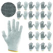 Kit 12 Pares de Luvas Malha Pigmentada Branca Antiderrapante Jardinagem Obra Construção