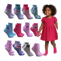 Kit 12 Pares De Meia Infantil Feminina Meninas Poliéster Kit 12 Pares De Meia Infantil Feminina Meninas Poliéster