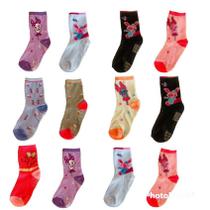 Kit 12 Pares de Meia Infantil Menina Cano Longo 6-8 anos Cores e Estampas Sortidas Kit 12 Pares de Meia Infantil Menina Cano Longo 6-8 anos Cores e Estampas Sortidas