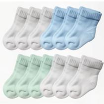 Kit 12 Pares de Meia Meias Lisa Bebê Infantil RN Recém Nascido 0 a 10 Meses Menino Kit 12 Pares de Meia Meias Lisa Bebê Infantil RN Recém Nascido 0 a 10 Meses Menino