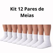 Kit 12 Pares de Meia Soquete Branca Unissex 35 a 40 Escolar com Punho Canelado Confortável