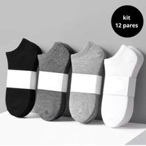Kit 12 pares de meias femininas soquete básica estilo academia esporte confort
