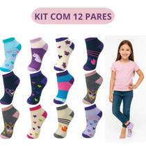 Kit 12 Pares de Meias Infantis e Juvenis Meninas Conforto, Estilo e Cores Divertidas Kit 12 Pares de Meias Infantis e Juvenis Meninas Conforto, Estilo e Cores Divertidas