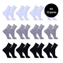 Kit 12 pares de meias masculinas cano longo esportivas básicas