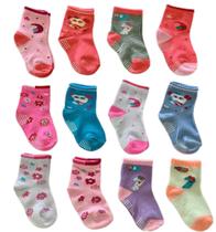 Kit 12 pares de meias para recém nascidos e bebê feminino com antiderrapante - Isa Artigos