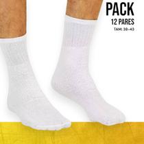 Kit 12 Pares Meia Algodão Cano ALTO Masculino Branca Preta 38-43 898