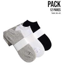 Kit 12 Pares Meia Algodão Soquete Cano Baixo Branca Preta 38-43 896