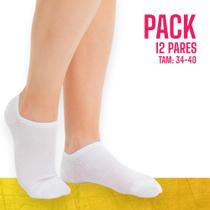 Kit 12 Pares Meia Algodão Soquete Cano Baixo Feminina Branca Preta 34-40 897