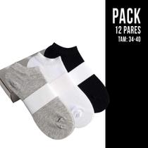 Kit 12 Pares Meia Algodão Soquete Cano Baixo Feminina Branca Preta 34-40 897