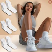 Kit 12 Pares Meia Cano Alto Feminina Confortavel Cor Branca