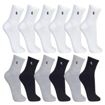 Kit 12 Pares Meia Cano Médio Lupo Unissex Algodão Conforto
