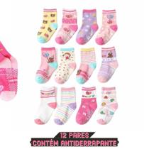 Kit 12 pares Meia Infantil Menina com antiderrapante Cano Médio Kit 12 pares Meia Infantil Menina com antiderrapante Cano Médio