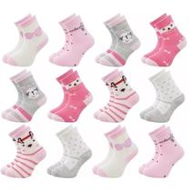 Kit 12 Pares Meia Infantil Menina Estampas Com desenhos Divertidos Confortável