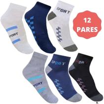 Kit 12 Pares Meia Masculina Cano curto Soquete Mesclada Tamanho 38 ao 45