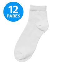 Kit 12 Pares Meias Brancas Básicas Unissex Adulto e Infantil 100 Poliéster Conforto para o Dia a Dia com Punho Ajustado